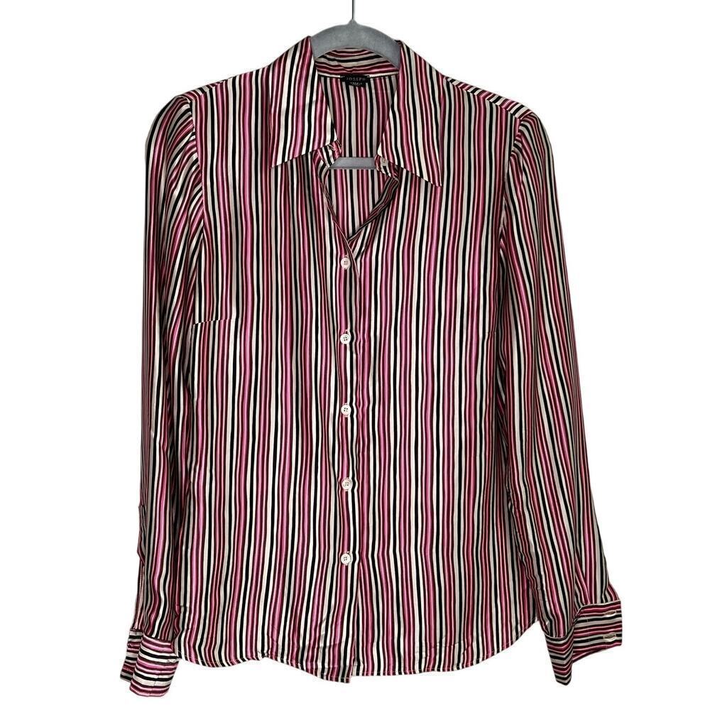 Joseph Silk Striped Long Sleeve Button-Up Shirt Pink Multi Women's Size 42 / L